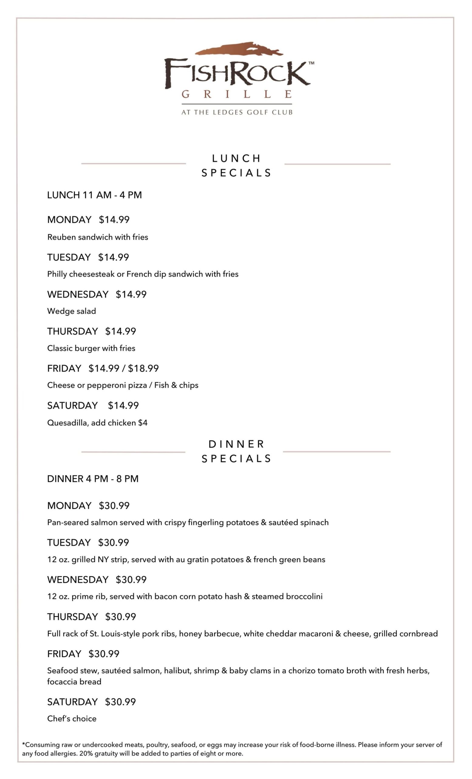 Lunch and Dinner specials